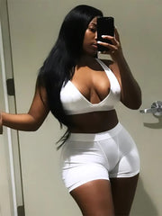 Sexy Women Sleeveless Strap Bra Bustiers Tank Vest Crop Tops High Waist Shorts Pants Trousers Tracksuit Summer 2024