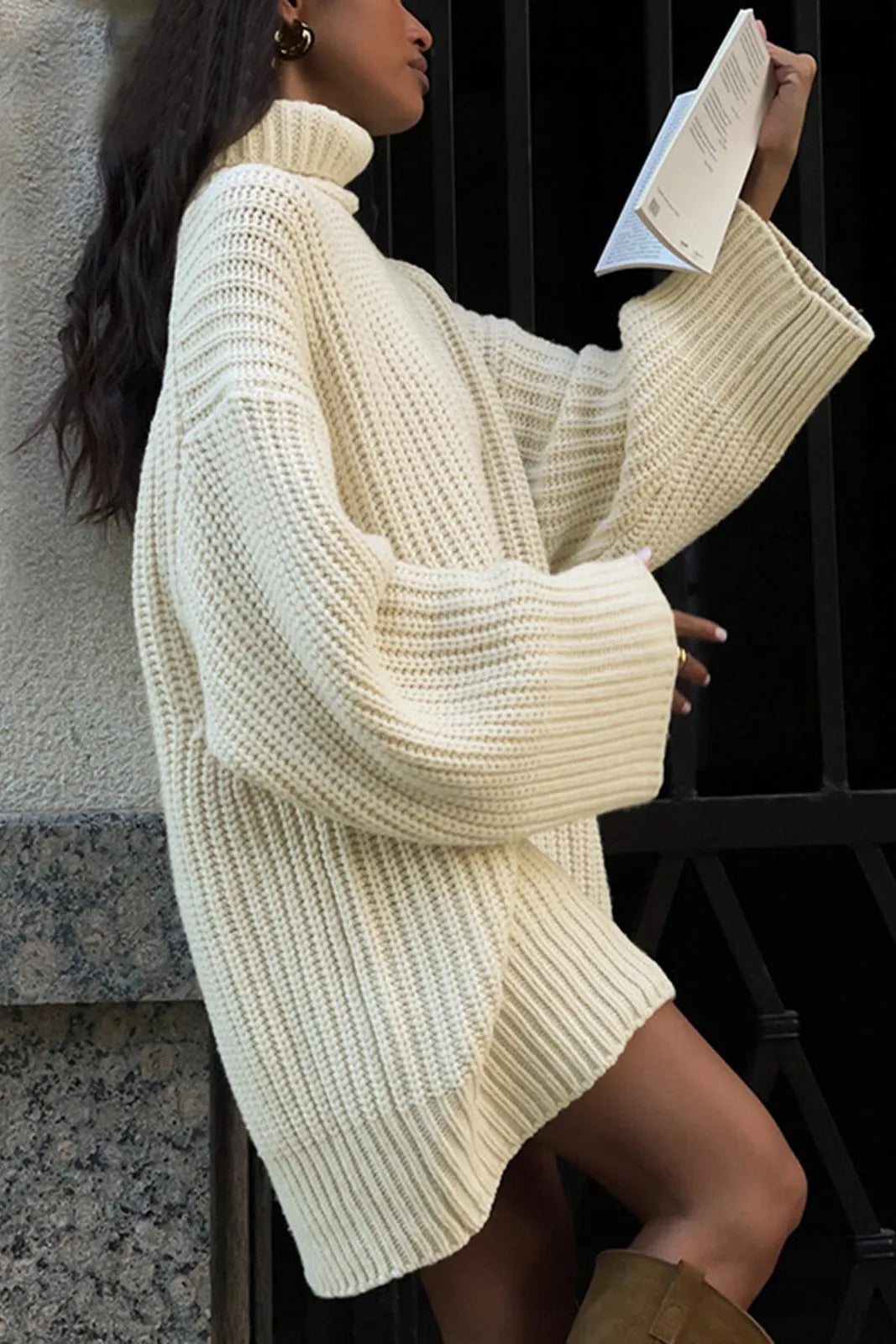 Shaylah Beige Mini Sweater Dress