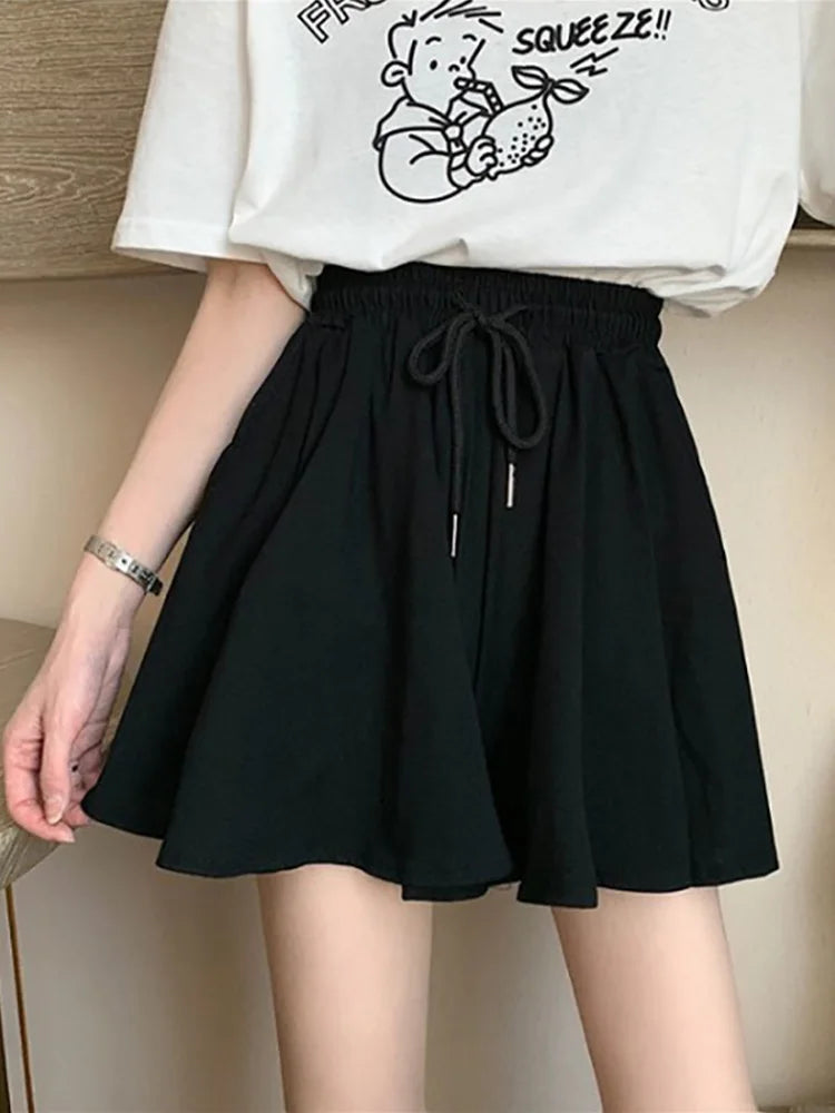 Shorts Women Summer High Waist Black Leisure Loose Sweat Fashion Female Drawstring Korean Style Streetwear