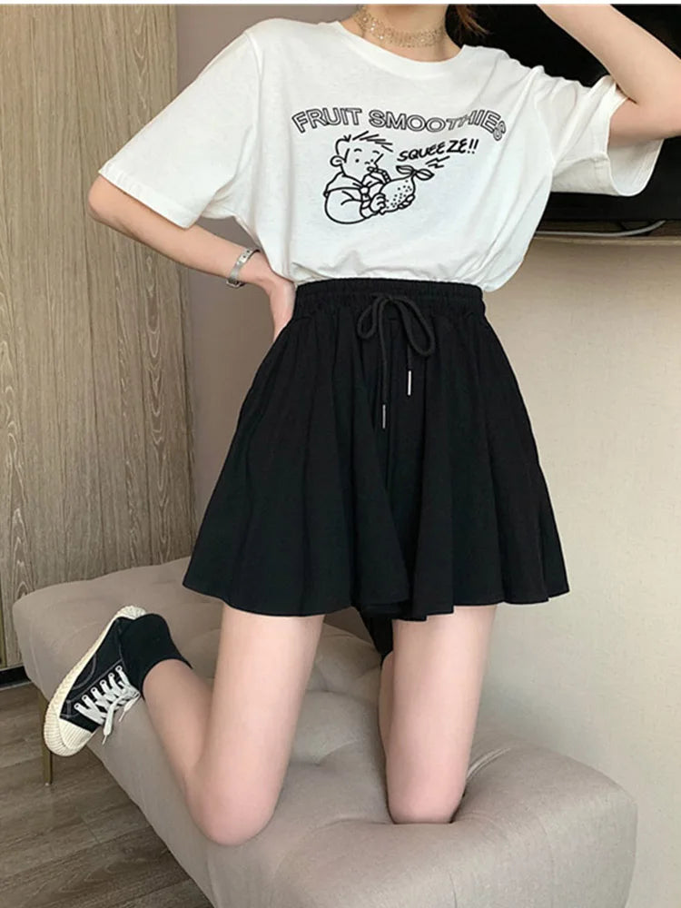 Shorts Women Summer High Waist Black Leisure Loose Sweat Fashion Female Drawstring Korean Style Streetwear