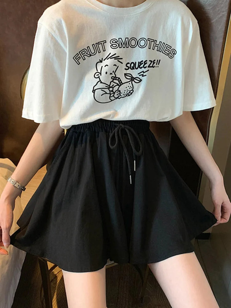 Shorts Women Summer High Waist Black Leisure Loose Sweat Fashion Female Drawstring Korean Style Streetwear