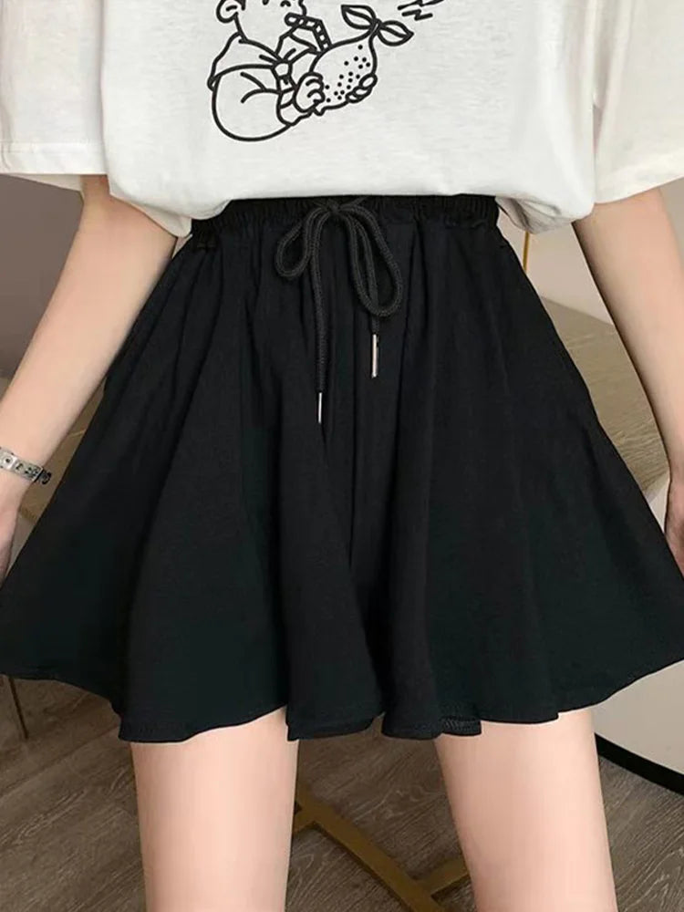 Shorts Women Summer High Waist Black Leisure Loose Sweat Fashion Female Drawstring Korean Style Streetwear