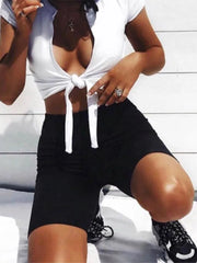 Shorts Women Thin Fitness Casual High Waist Fashion Biker Shorts Summer Slim Knee-Length Bottoms Black Cycling Shorts Streetwear