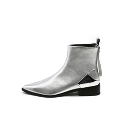 JADY ROSE | SILVER BACK-ZIP LEATHER ANKLE BOOT