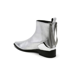 JADY ROSE | SILVER BACK-ZIP LEATHER ANKLE BOOT