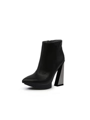 JadyRose | Black Silver Triangled Leather High Heel Ankle Platform Boots