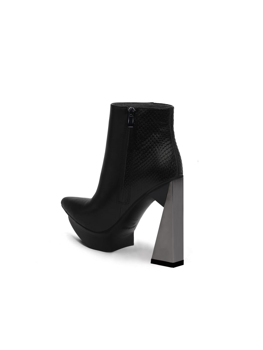 JadyRose | Black Silver Triangled Leather High Heel Ankle Platform Boots