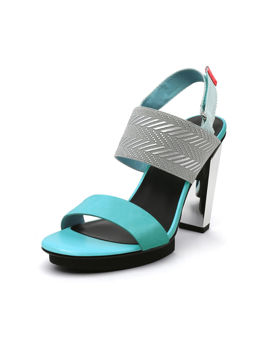 JADY ROSE | DUAL-STRAP LEATHER SLINGBACK SANDAL - TURQUOISE