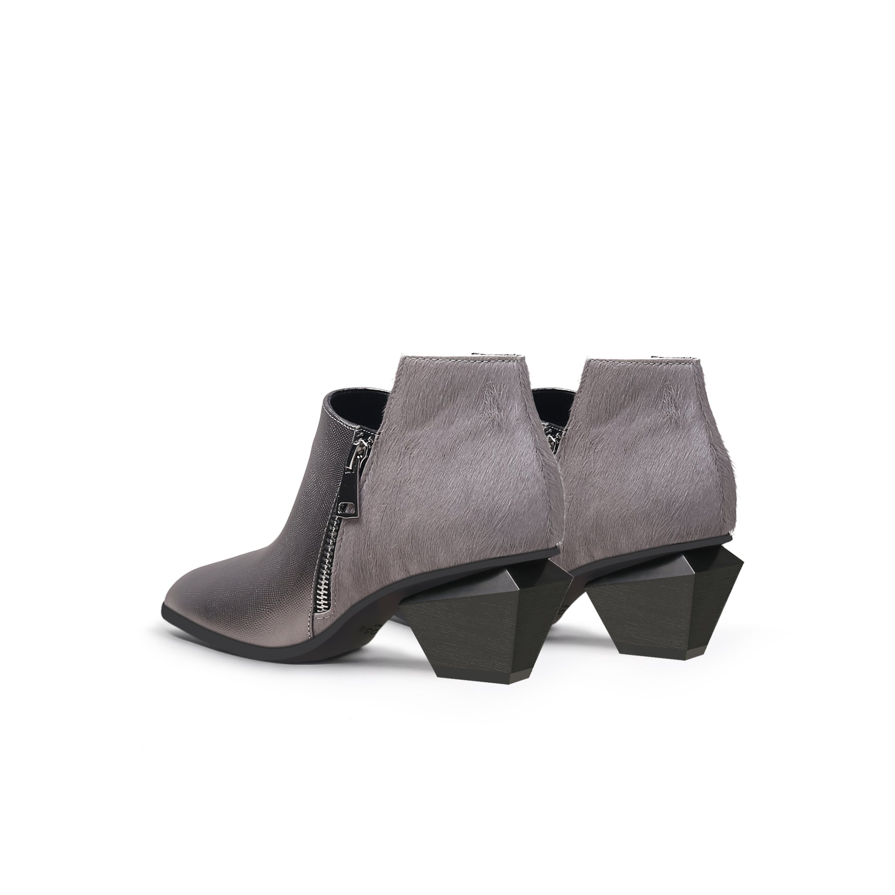 Jady Rose | Block Heel Leather Ankle Bootie - Silver