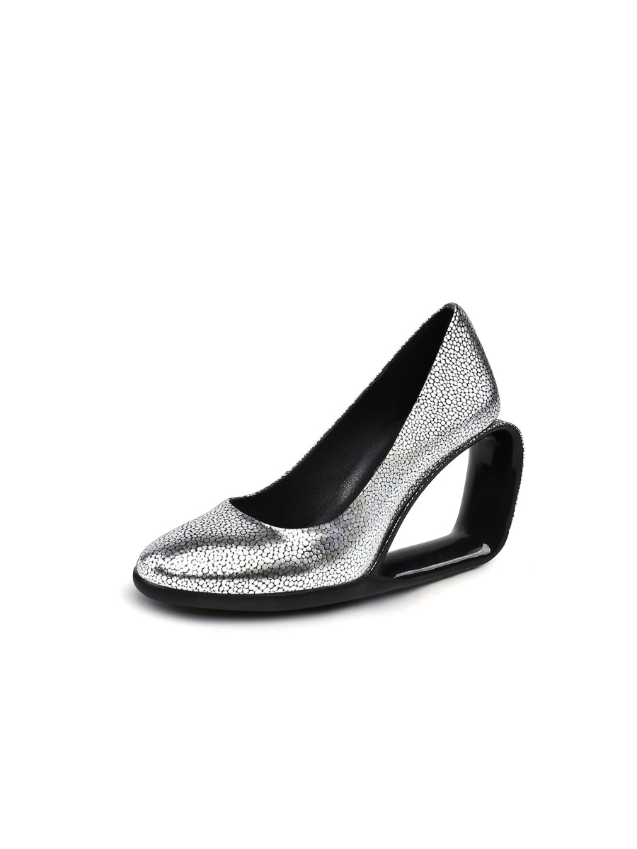 JadyRose | Open Triangle-Heel Leather Pump - Silver