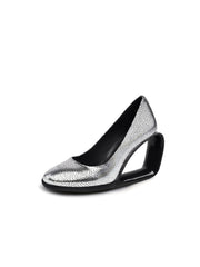 JadyRose | Open Triangle-Heel Leather Pump - Silver