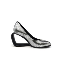 JadyRose | Open Triangle-Heel Leather Pump - Silver