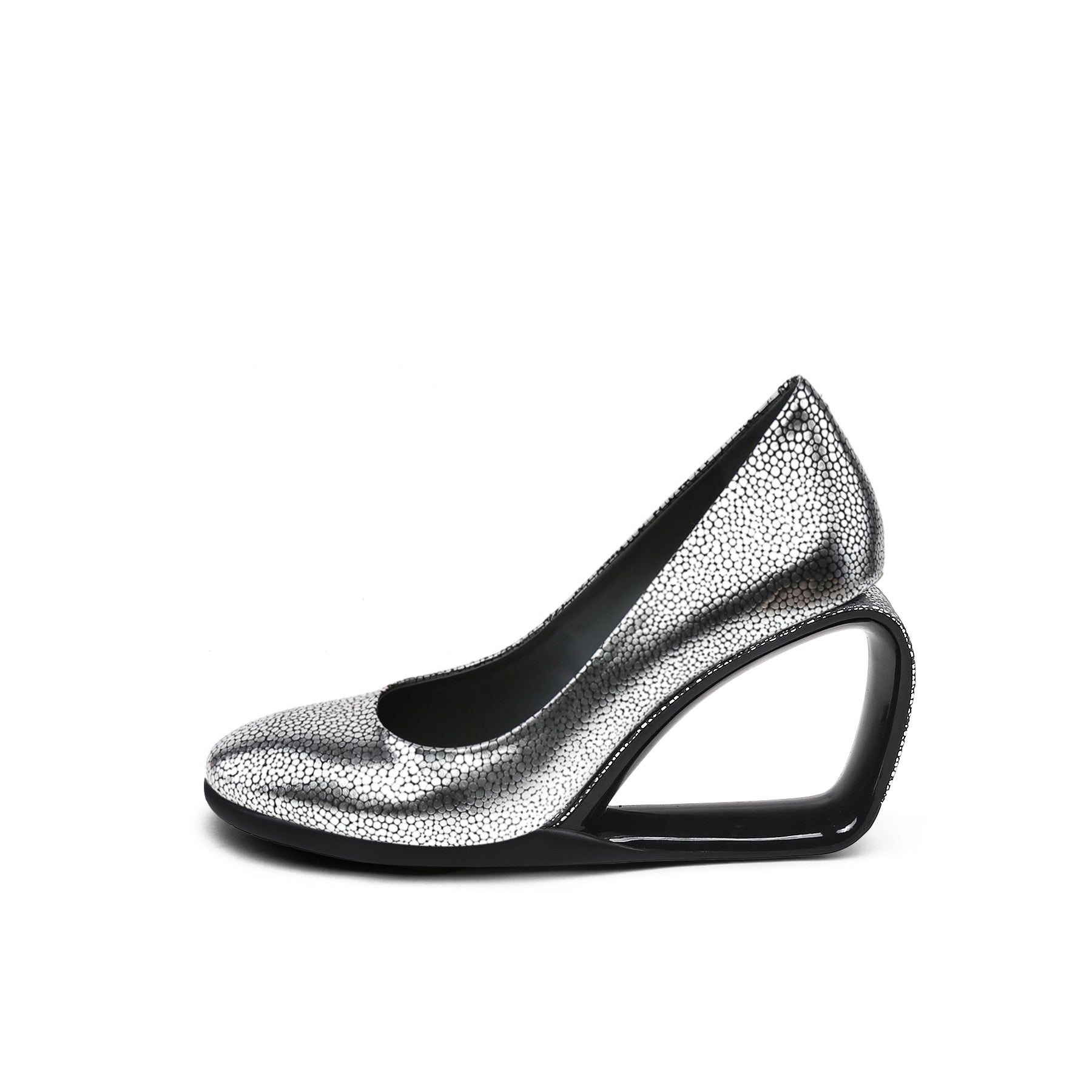 JadyRose | Open Triangle-Heel Leather Pump - Silver