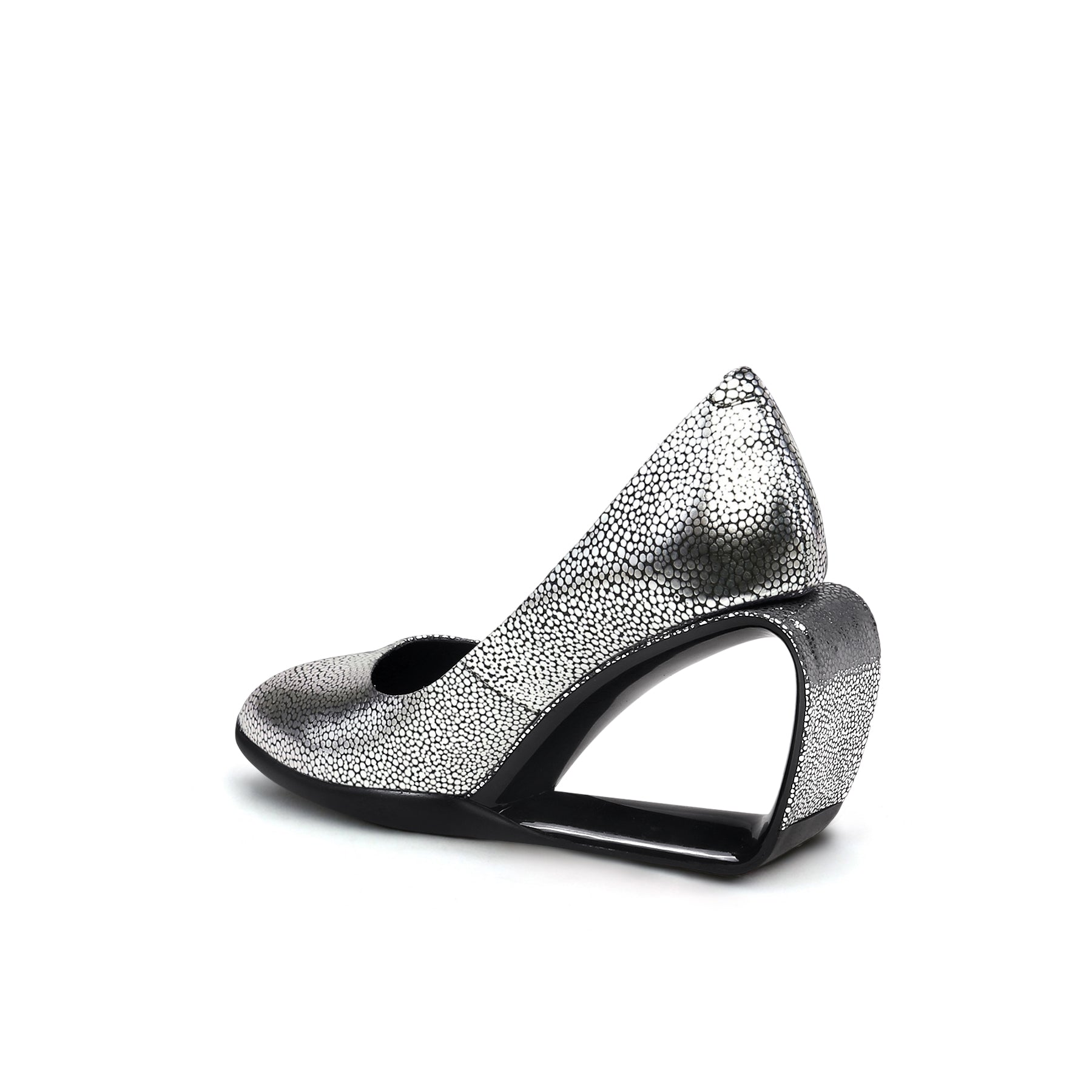 JadyRose | Open Triangle-Heel Leather Pump - Silver