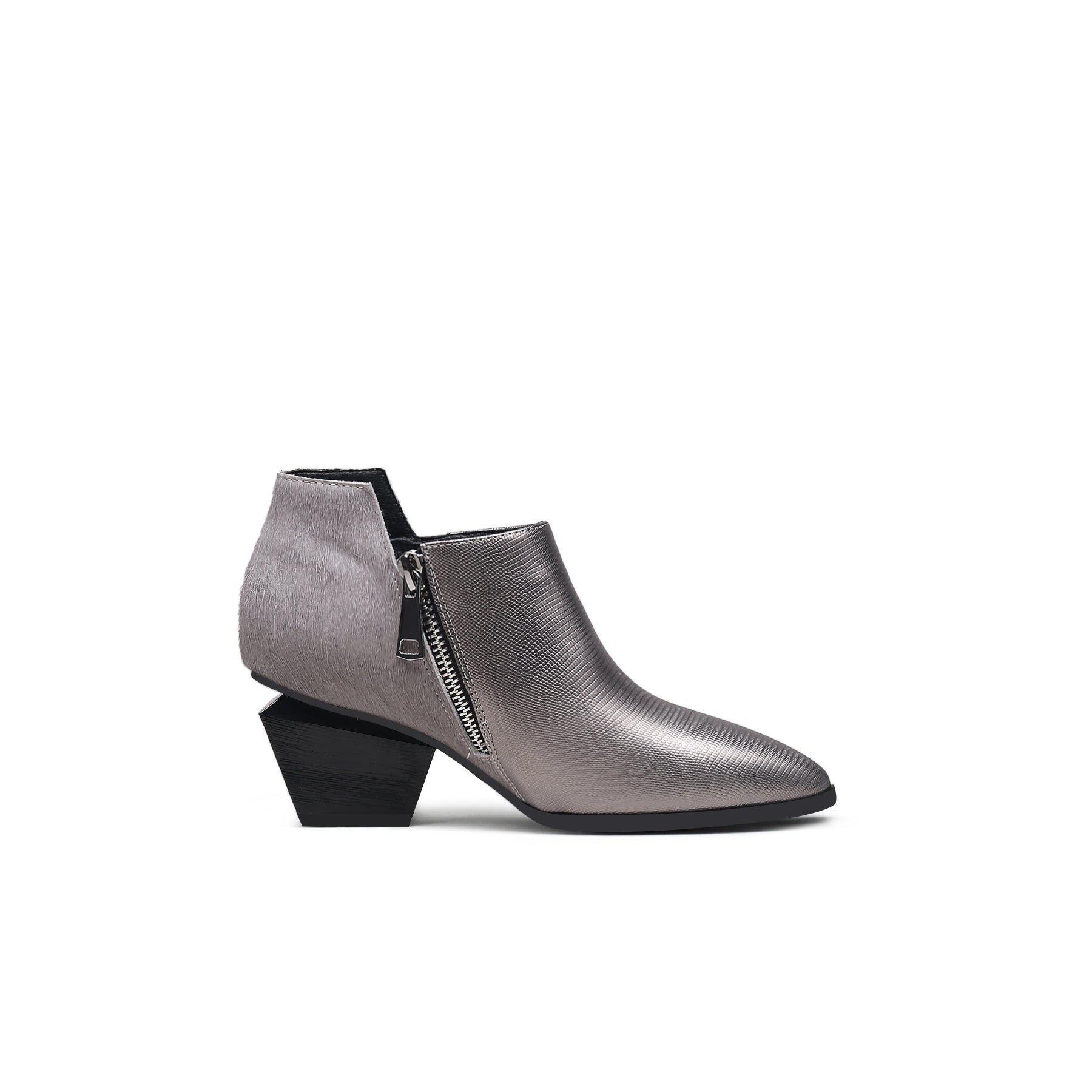 Jady Rose | Block Heel Leather Ankle Bootie - Silver