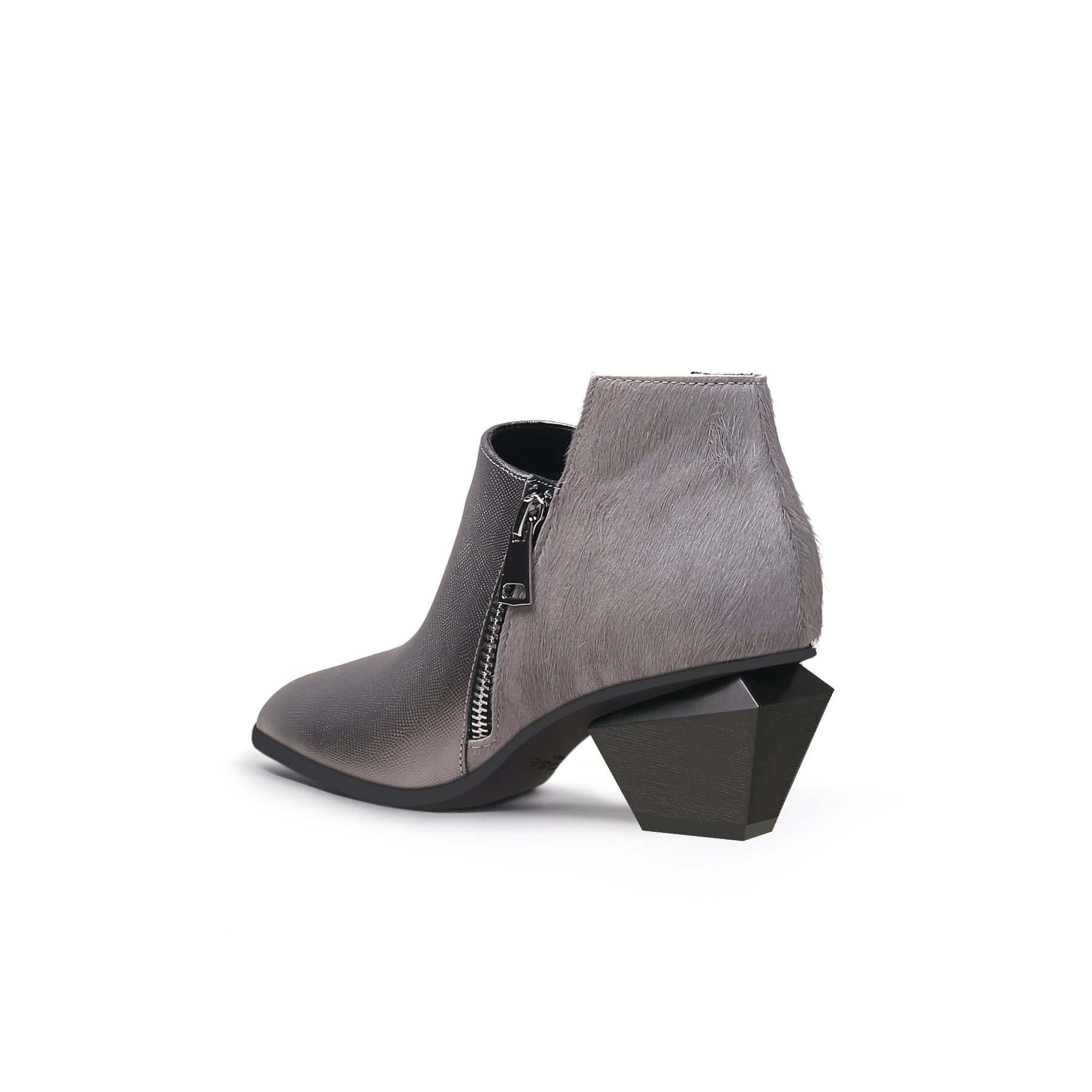 Jady Rose | Block Heel Leather Ankle Bootie - Silver