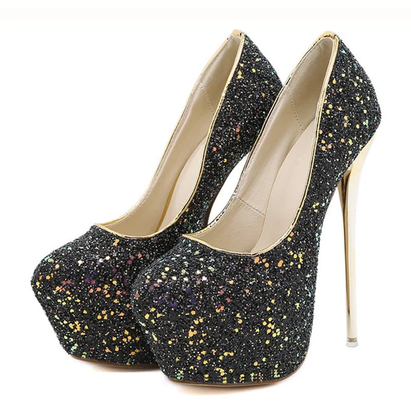 Size 44 45 Women Pumps: Exquisite Sequined Cloth High Heels for Weddings