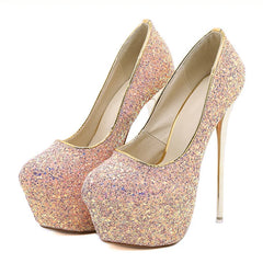 Size 44 45 Women Pumps: Exquisite Sequined Cloth High Heels for Weddings