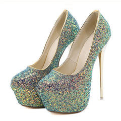 Size 44 45 Women Pumps: Exquisite Sequined Cloth High Heels for Weddings