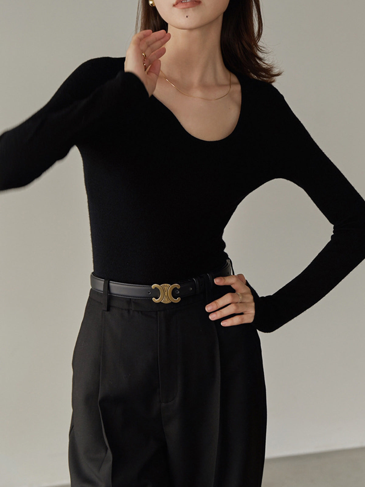 Sleek Asymmetrical Collar Knit Top