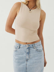 Sleeveless Tight Bottomed Shirt With Round Neck Racerback Top