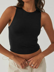 Sleeveless Tight Bottomed Shirt With Round Neck Racerback Top