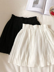 Solid Chiffon Summer Shorts Skirt Women 2024 Fashion Korean Elastic Waist Pleated Mini Skirt Casual Beach Faldas Saias