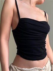 Spaghetti Straps Ruched Tank Top Casual All-matching Low-cut Backless Crop Tops 2024 Simple Underwear Bodycon Corsets