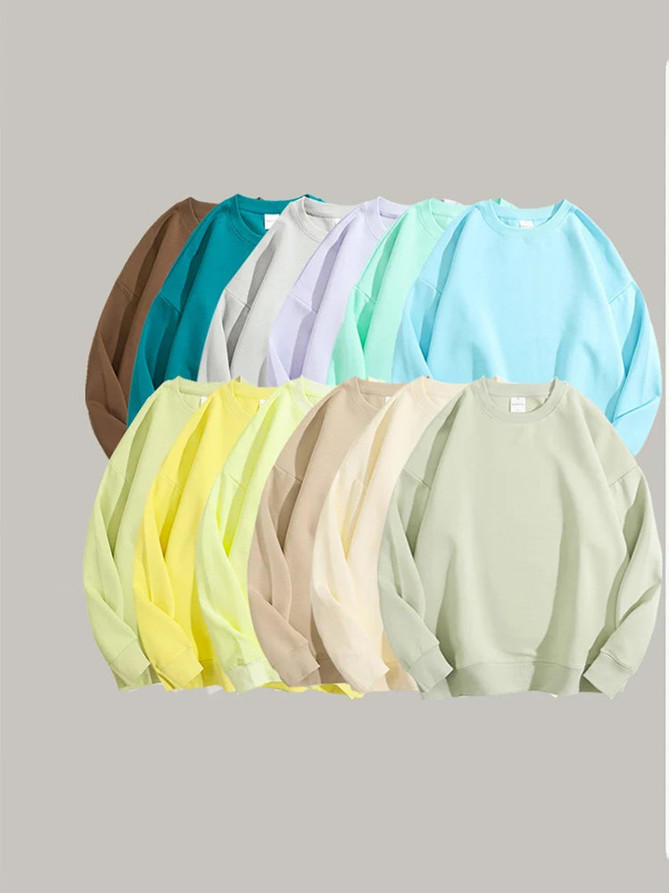 Spring Cotton Pullover Sweatshirts Women O Neck Loose Long Sleeve Top Solid Green Sweatshirt For Women 2024