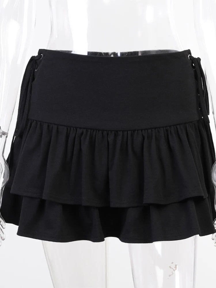 Streetwear Mall Goth Skirt Women Harajuku Y2k E-girl High Waist Bandage Mini Skirt Dark Gothic Punk Emo Alt Club Wear