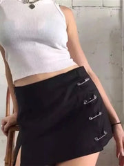 Streetwear Mini Skirt Women Side split brooch High Waist Side Zipper Short Skirt Sexy Female A-Line Slim Hip Camo Skirts