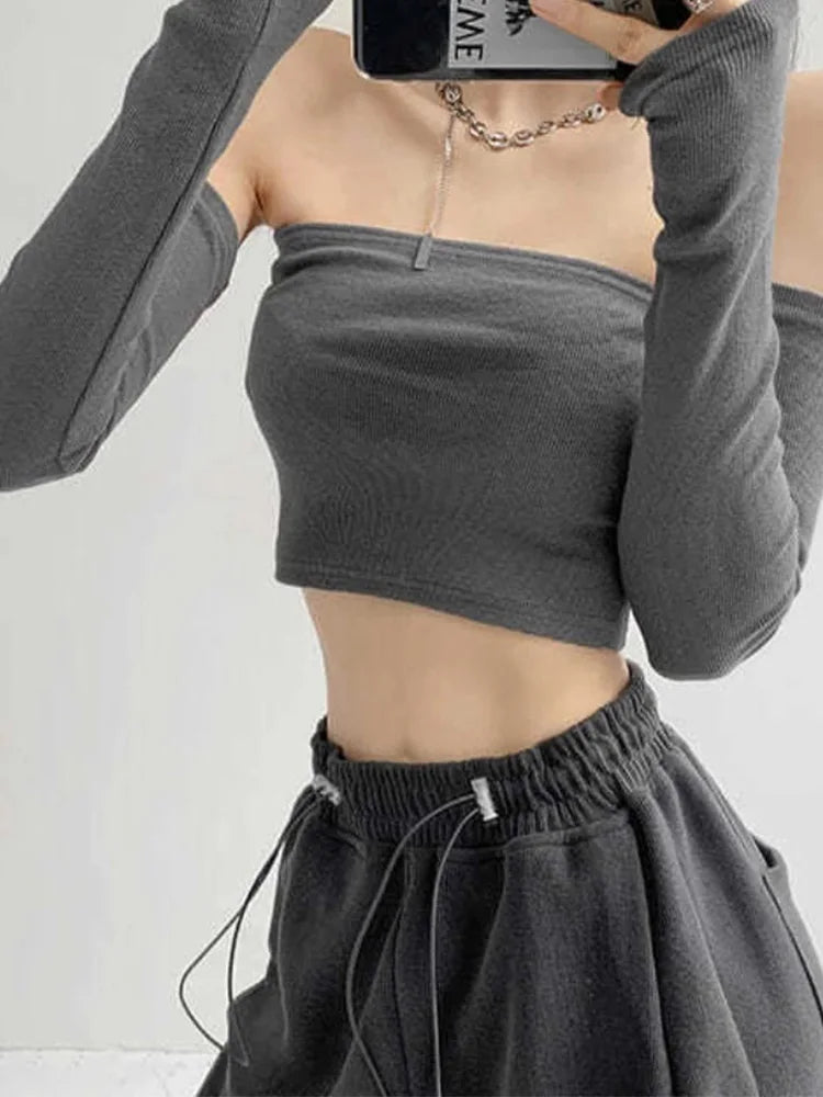 Streetwear Sexy Women Camis Tube Summer Skinny Crop Fashion Harajuku Removable Sleeve Feminine Hip-hop Hot Girls Club Party Jazz