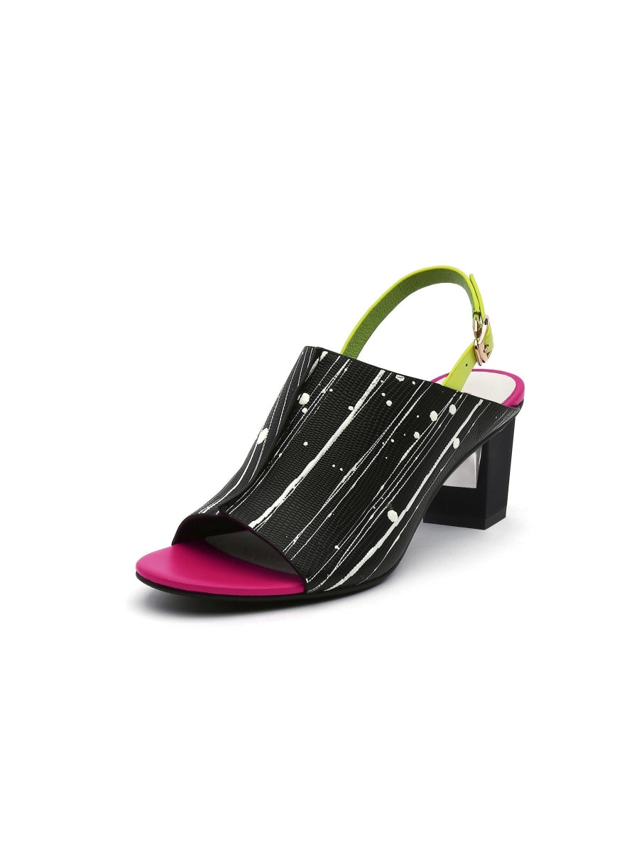 JadyRose | Chunky-Heel Leather Sandal - Black Pink