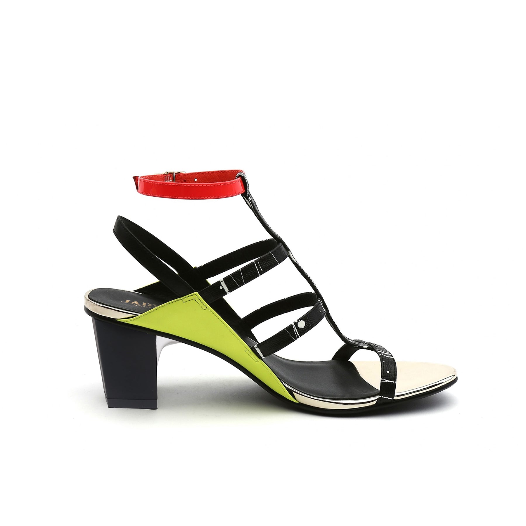 JADY ROSE | CUT-OUT LEATHER ANKLE STRAP SANDAL - GREEN