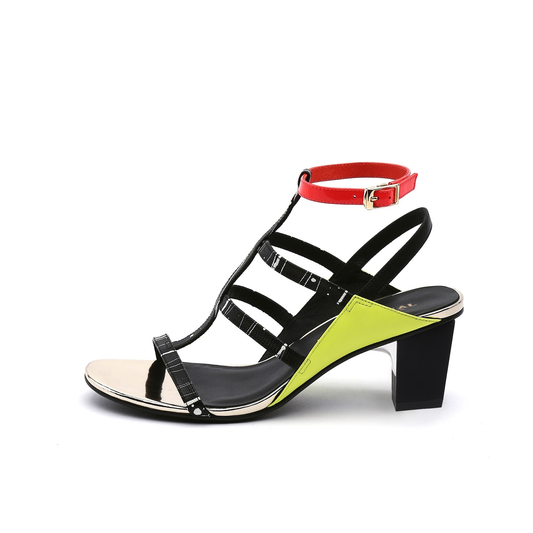 JADY ROSE | CUT-OUT LEATHER ANKLE STRAP SANDAL - GREEN