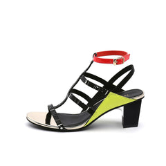 JADY ROSE | CUT-OUT LEATHER ANKLE STRAP SANDAL - GREEN