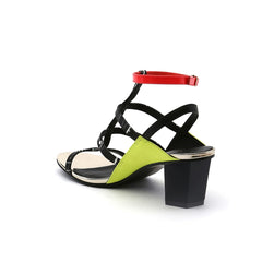 JADY ROSE | CUT-OUT LEATHER ANKLE STRAP SANDAL - GREEN