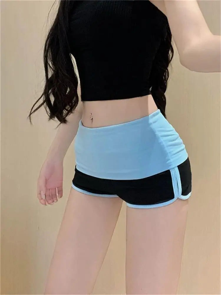 Summer Fashion Black White Splicing Casual Tight Low Waist Shorts Women Sexy Spicy Girl Basic Sporty Shorts Y2k