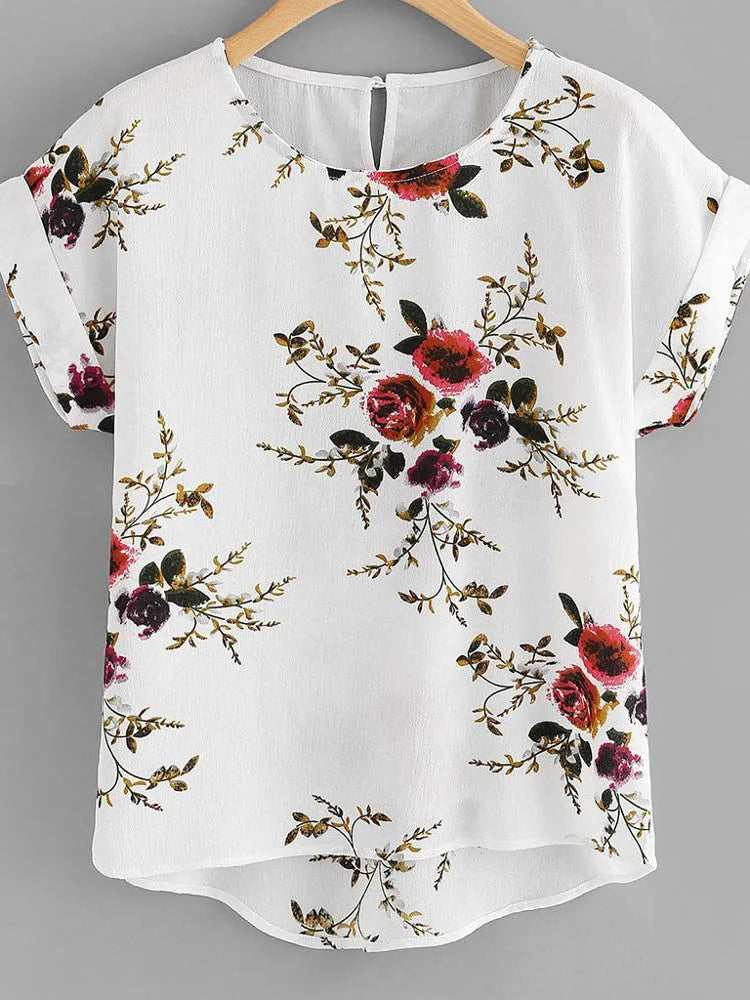 Summer Fashion Floral Print Blouse Pullover Ladies O-Neck Tee Tops Female Women’s Short Sleeve Shirt Blusas Femininas Clothing