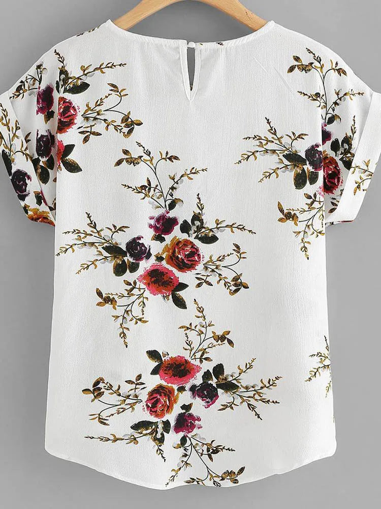 Summer Fashion Floral Print Blouse Pullover Ladies O-Neck Tee Tops Female Women’s Short Sleeve Shirt Blusas Femininas Clothing