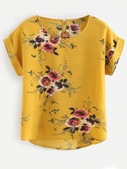 Summer Fashion Floral Print Blouse Pullover Ladies O-Neck Tee Tops Female Women’s Short Sleeve Shirt Blusas Femininas Clothing