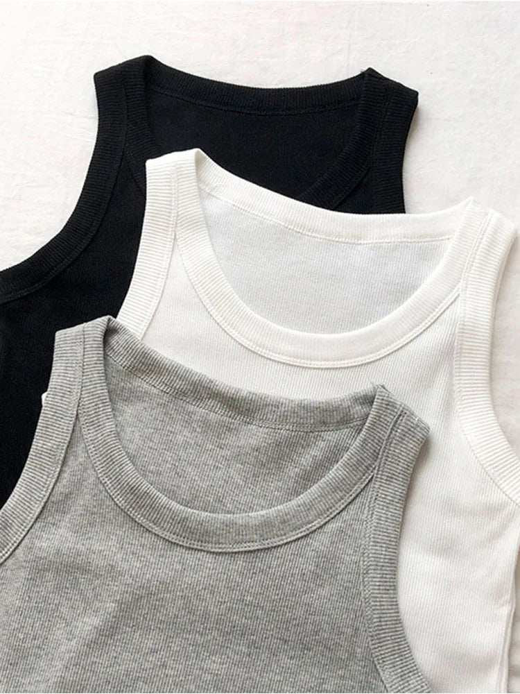 Summer Knitted Solid Color Tanks Top White Skinny Camisole Women Basic Camisole T-Shirt