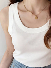 Summer Knitted Solid Color Tanks Top White Skinny Camisole Women Basic Camisole T-Shirt