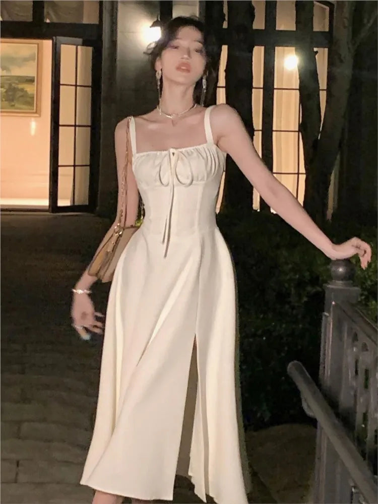 Summer New Elegant Vintage Midi Bandge Dresses for Women 2024 Sleeveless Lady One Piece Party Dress Prom Robe Outfits Vestidos