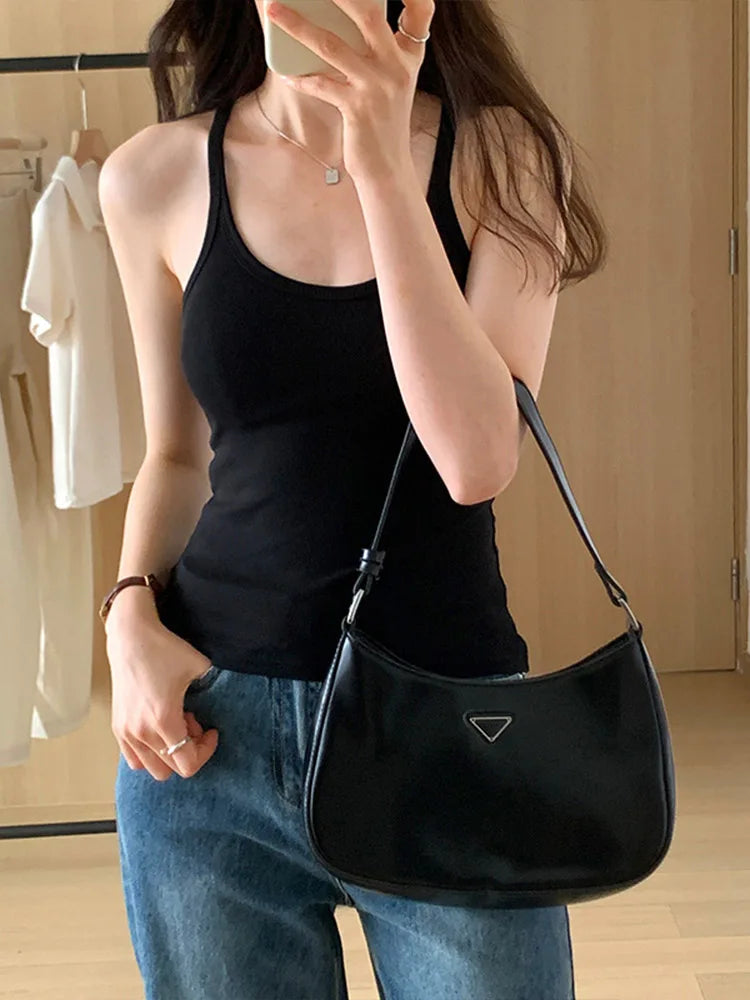 Summer New Solid Color Simple Women’s Tanks Slim Casual Fashion Female Top Apricot Dark Grey Dark Coffee Black Tanks