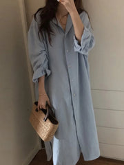 Summer Shirt Dress Pink Evening Vintage Dress Party Long Cotton Beach Women Dresses Loose Robe