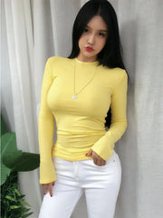 Summer Top Long Sleeve Korean Style Spring Fall Sexy T Shirt Women 2024 Fashion Elasticity Woman Clothes Slim Tees Tops Femme