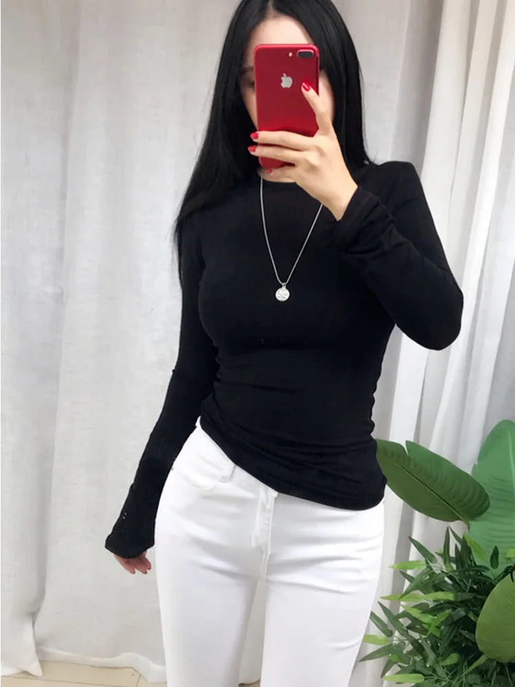 Summer Top Long Sleeve Korean Style Spring Fall Sexy T Shirt Women 2024 Fashion Elasticity Woman Clothes Slim Tees Tops Femme