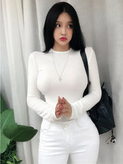 Summer Top Long Sleeve Korean Style Spring Fall Sexy T Shirt Women 2024 Fashion Elasticity Woman Clothes Slim Tees Tops Femme