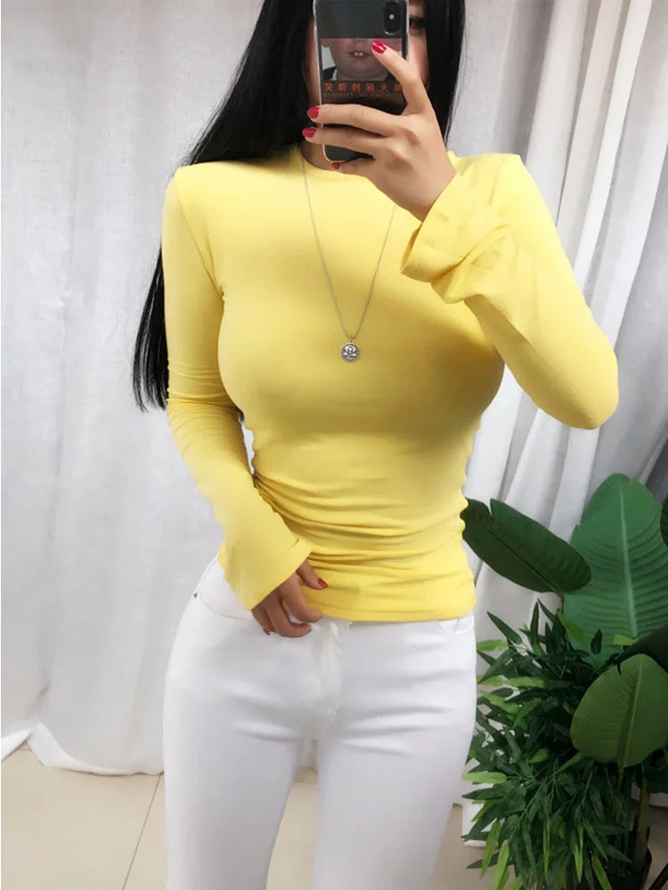 Summer Top Long Sleeve Korean Style Spring Fall Sexy T Shirt Women 2024 Fashion Elasticity Woman Clothes Slim Tees Tops Femme